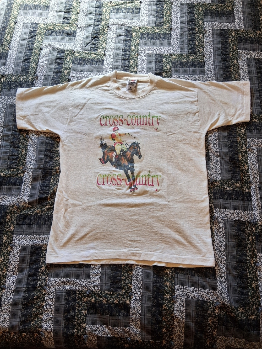 VTG 1990s "Cross-Country" Horse Single Stitch White T-Shirt Adult Large
